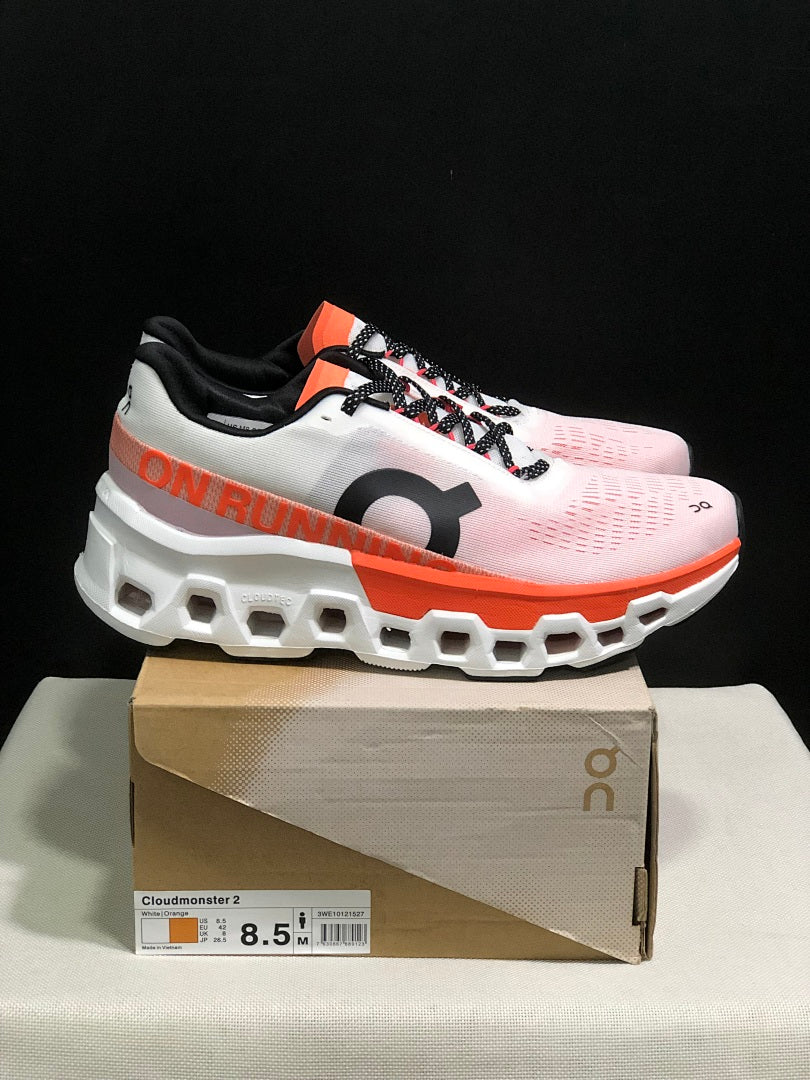On Cloudmonster 2 Running Shoes in White and Orange