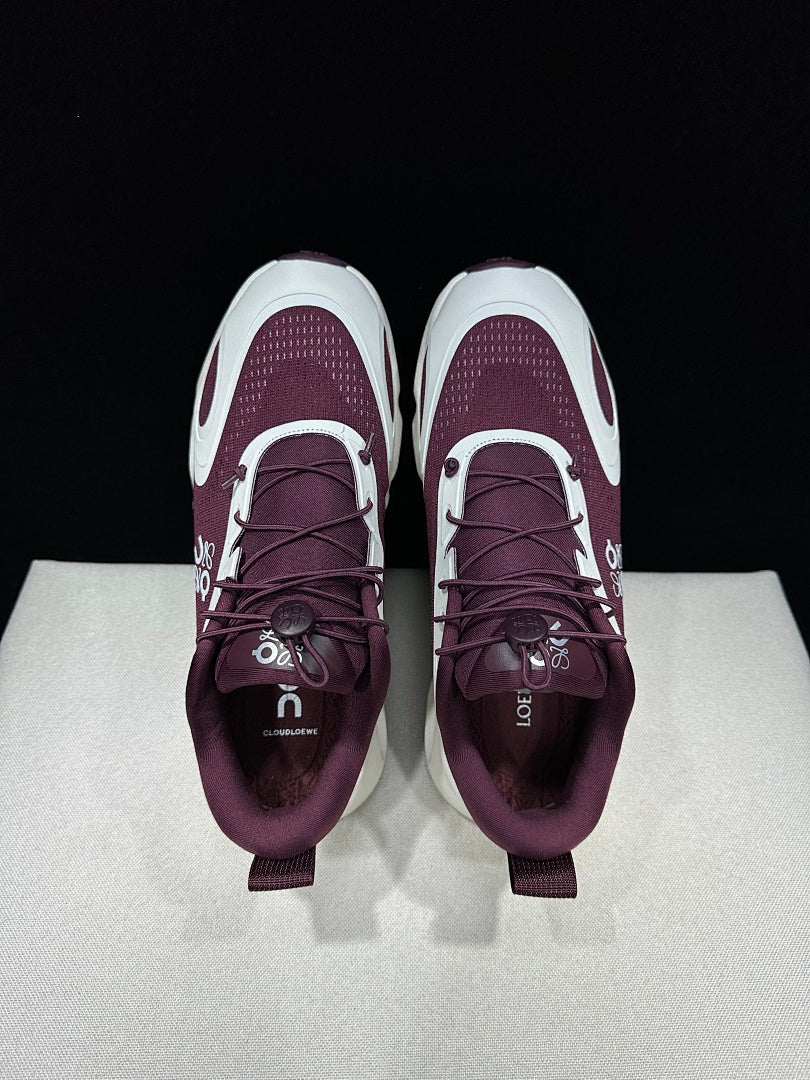 On x LOEWE Cloudventure 3.0 Sneakers, White and Wine Red