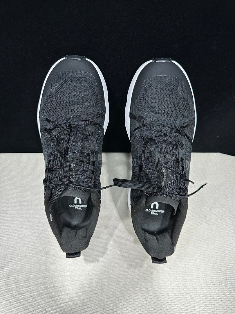 On Cloudsurfer Trail Black and White Trail Running Shoes