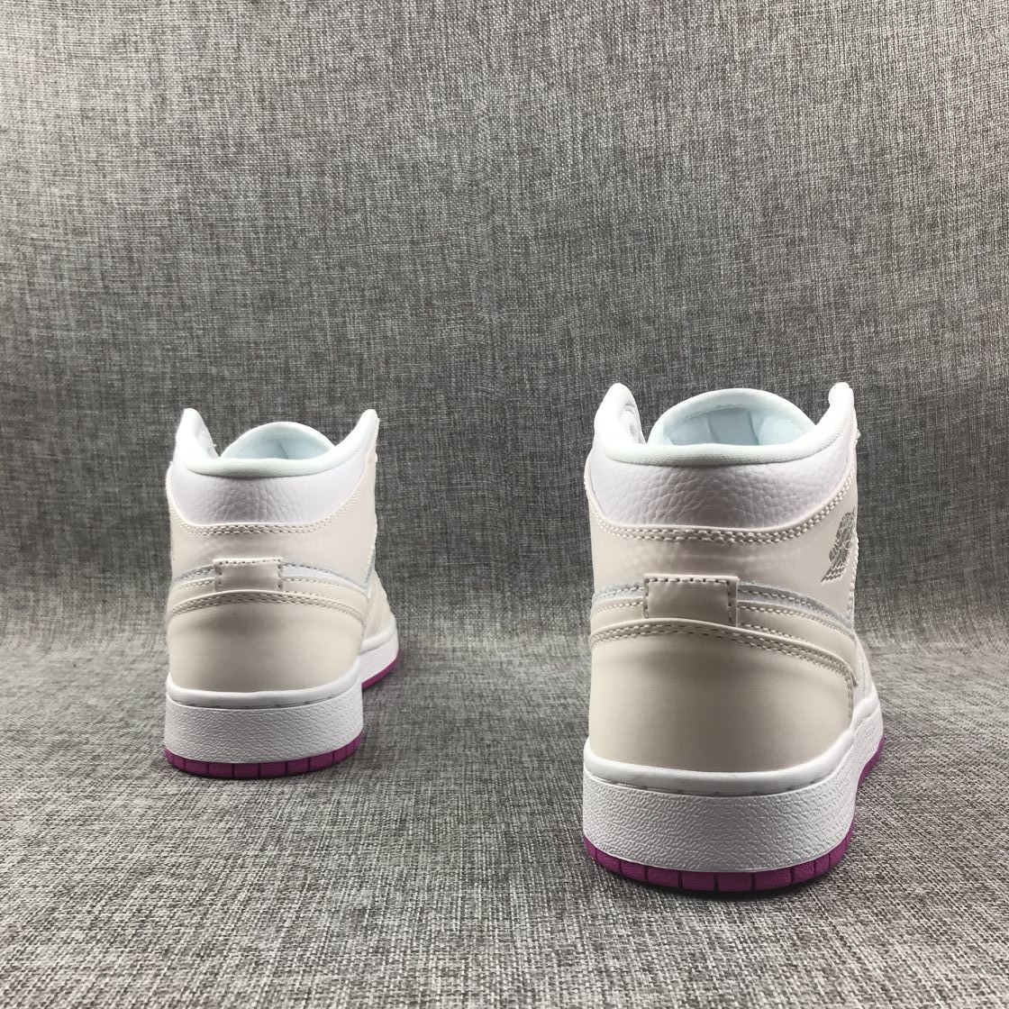 Jordan 1 Mid Grey White Fuchsia High-Top Sneakers