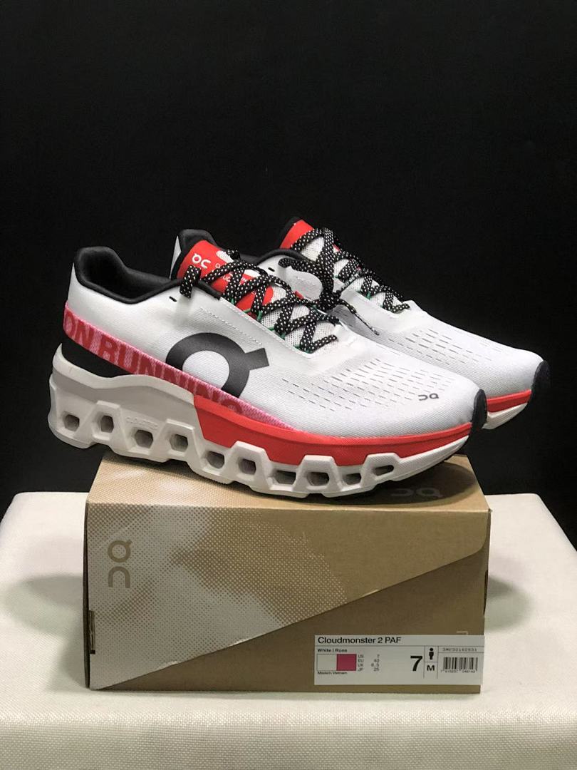 On Cloudmonster 2 PAF White Rose Running Sneakers