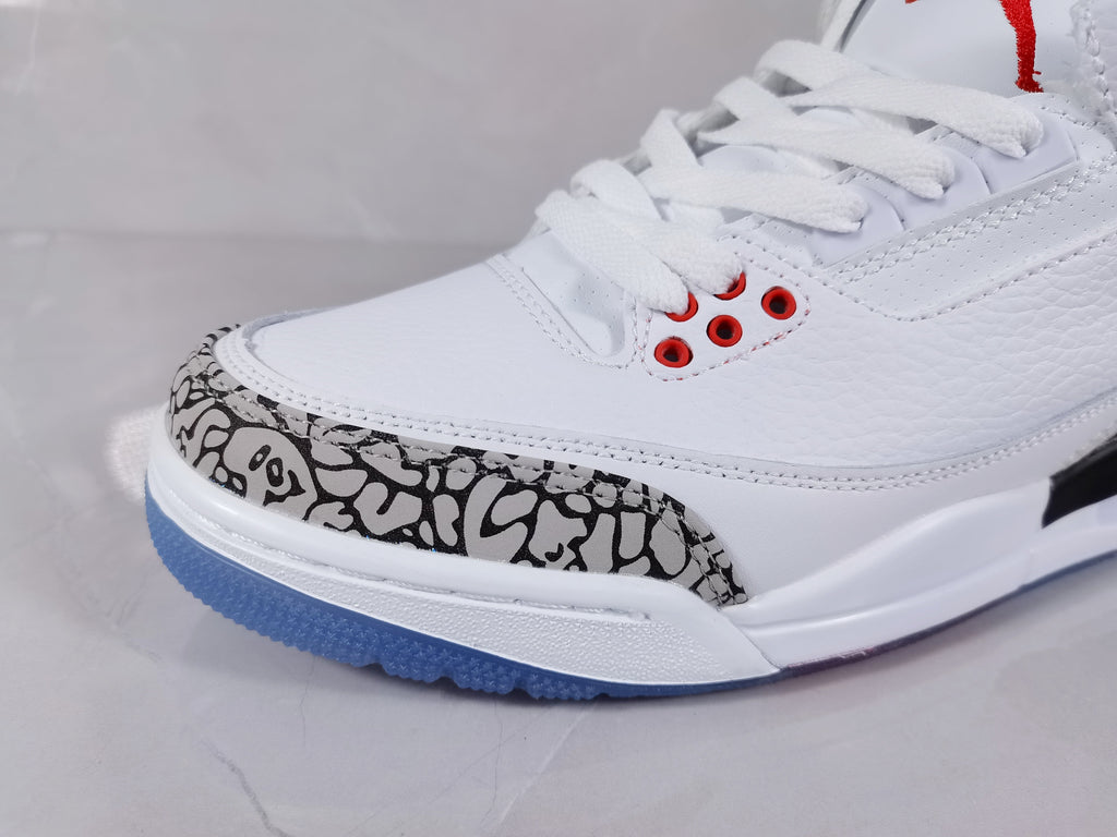 Air Jordan 3 Retro White Red Sneakers with Elephant Print