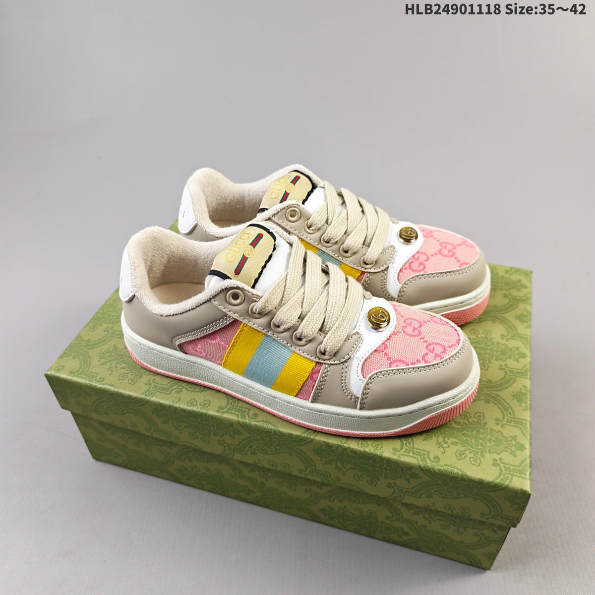 Gucci Screener Low-Top Sneakers in Beige, Pink and Multicolor