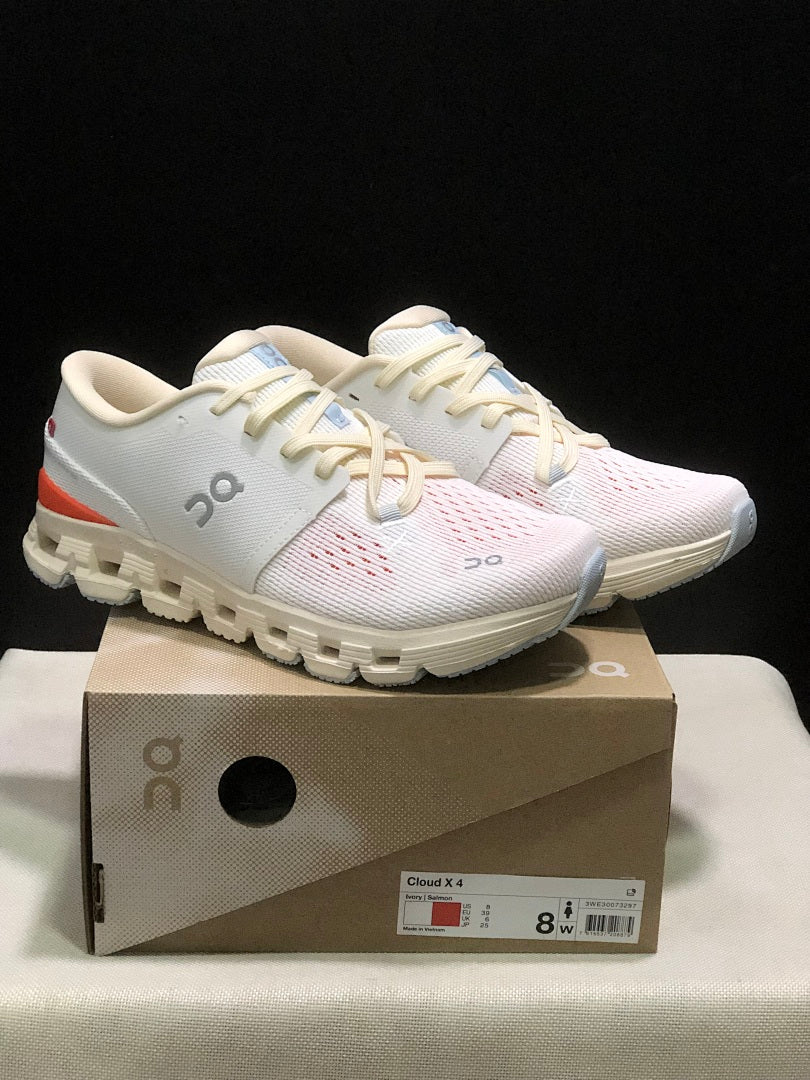 On Cloud X 4 Ivory Salmon Running Sneakers