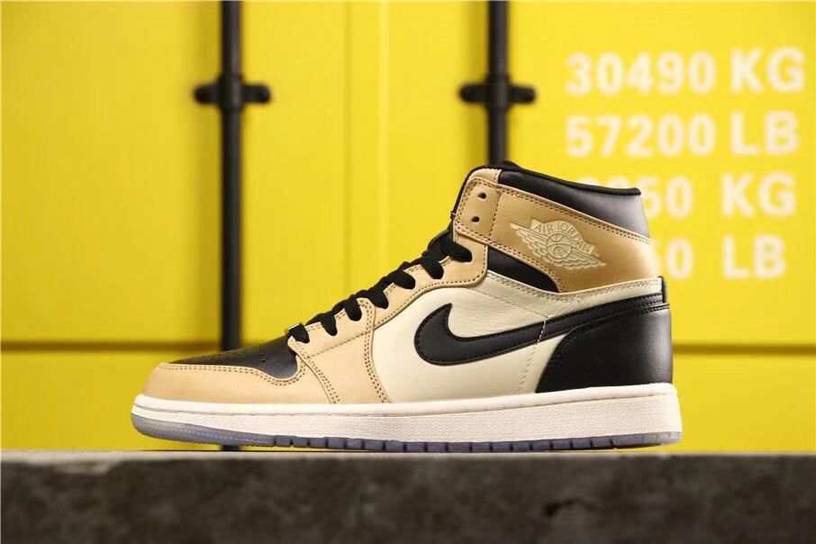 Air Jordan 1 High Premium Black Fossil Pale Ivory Sneakers