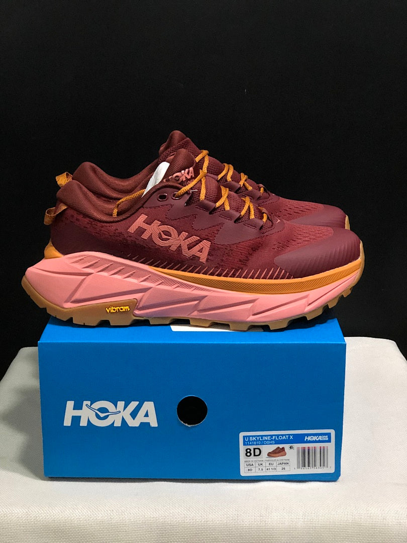 HOKA Skyline Float X Trail Sneakers in Burgundy and Pink