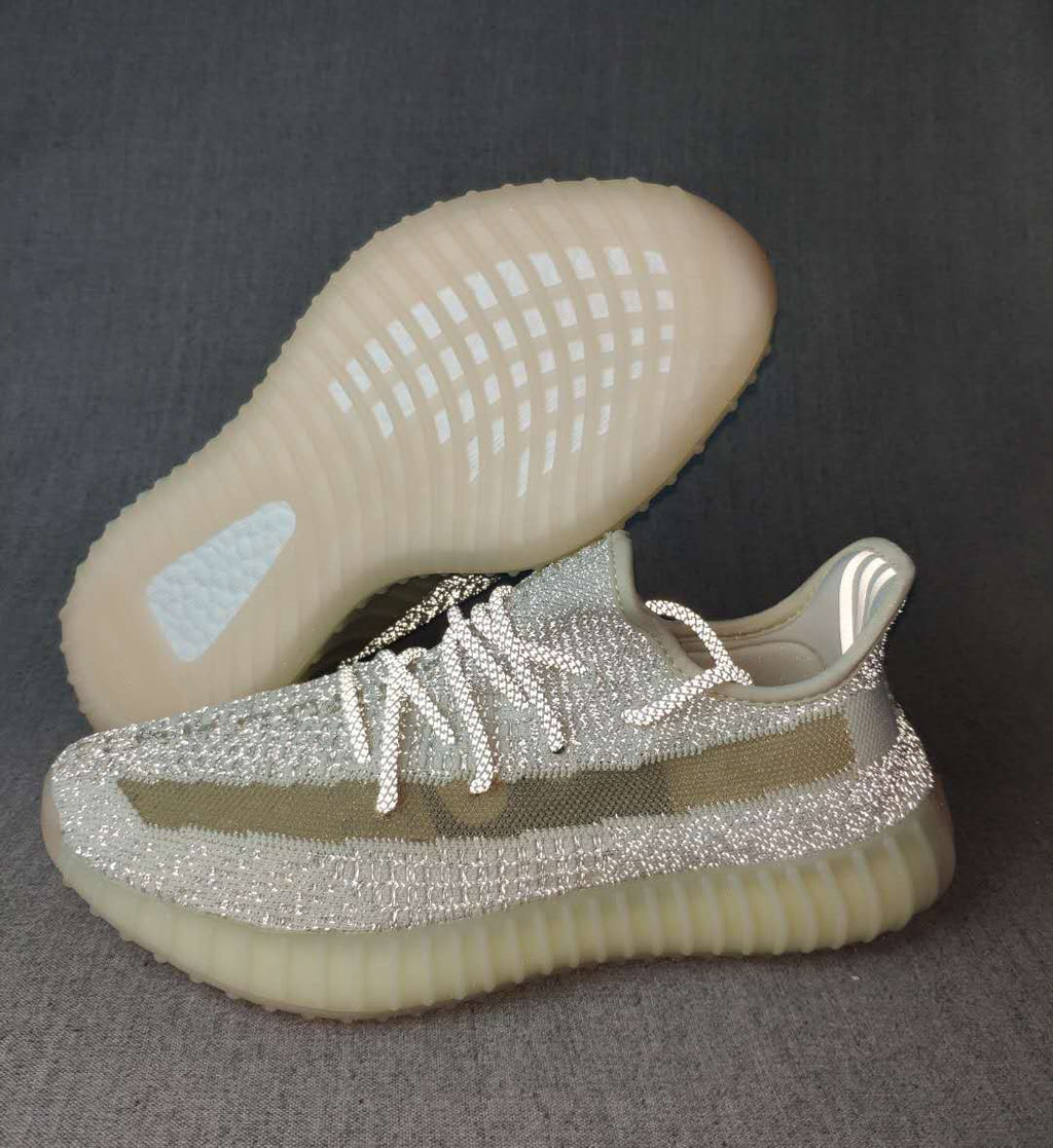 Yeezy 350 V2 Knit Sneakers in Light Gray and Cream