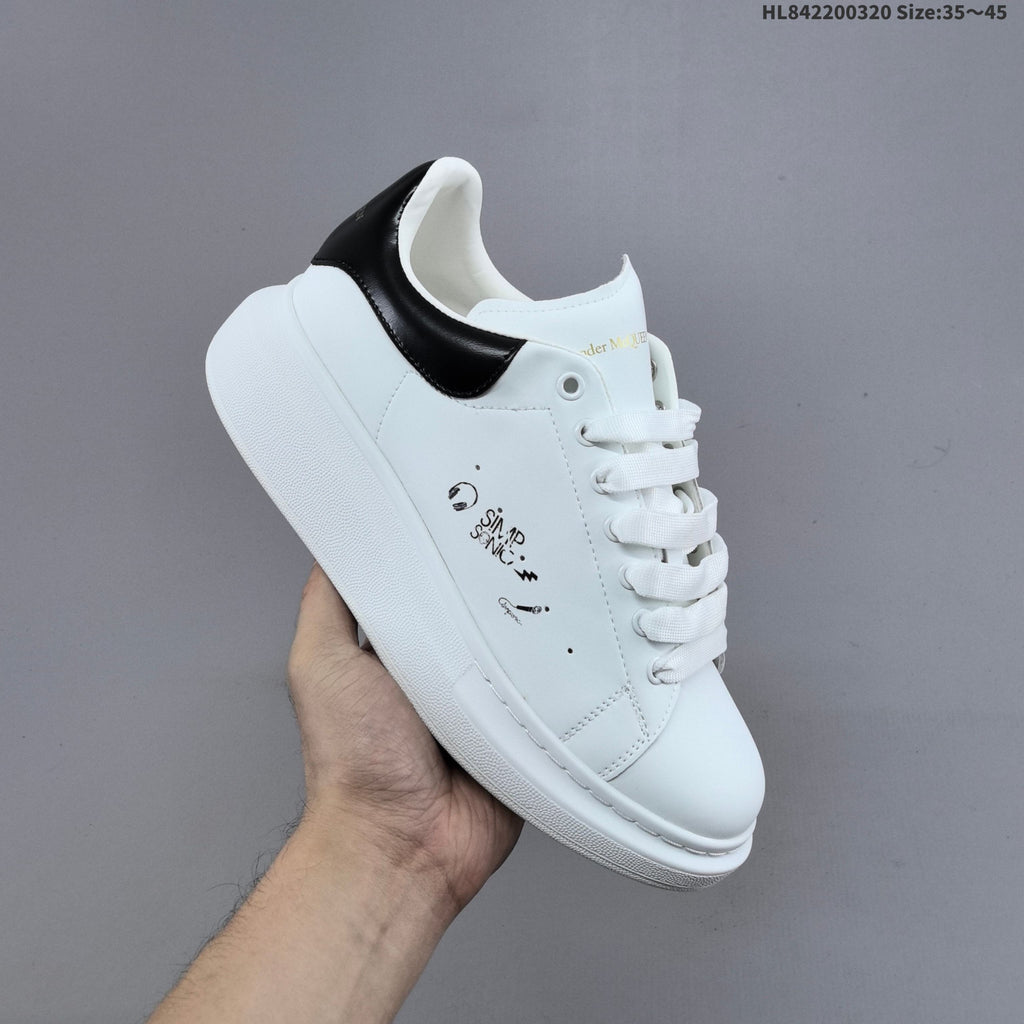 Alexander McQueen Oversized Low-Top Sneakers, White and Black