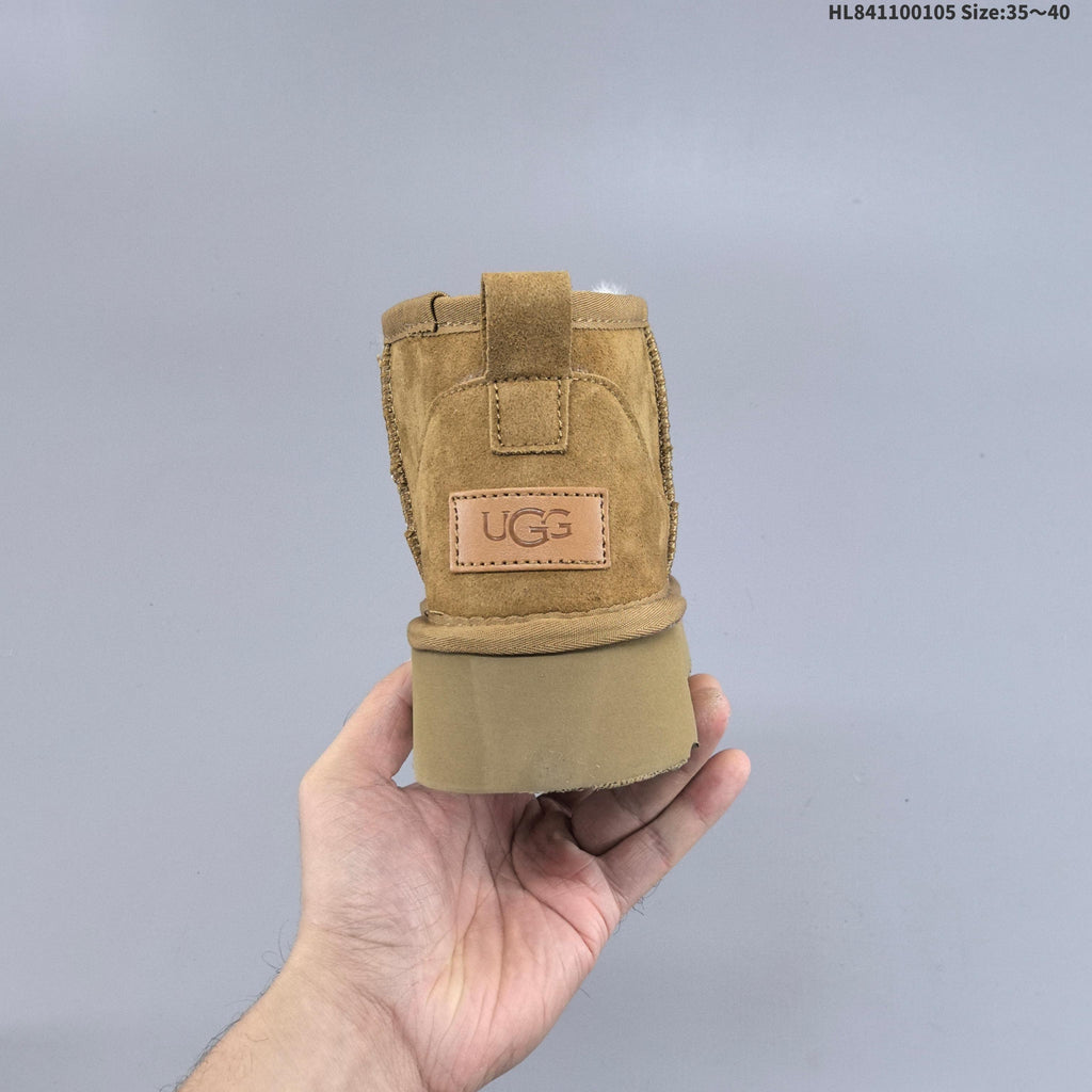 UGG-Style Mini Platform Winter Boots in Chestnut