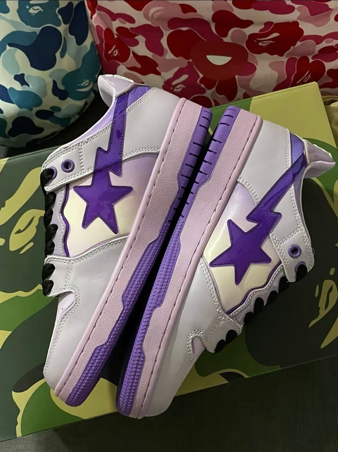 BAPE SK8 Sta Sneakers in White and Purple