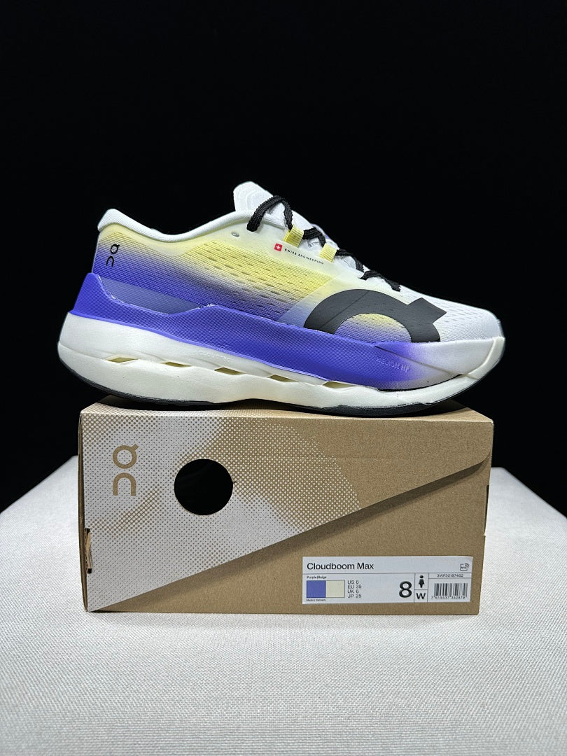 On Cloudboom Max Running Shoes, White Yellow Purple