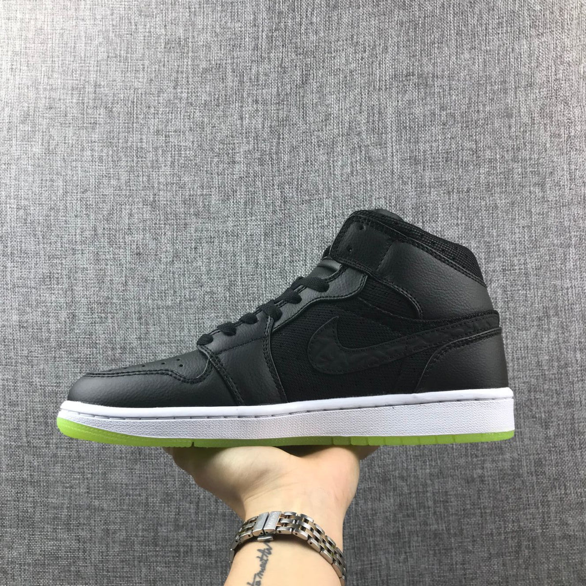 Jordan 1 High Strap Black and Fluorescent Green Sneaker 364770-007