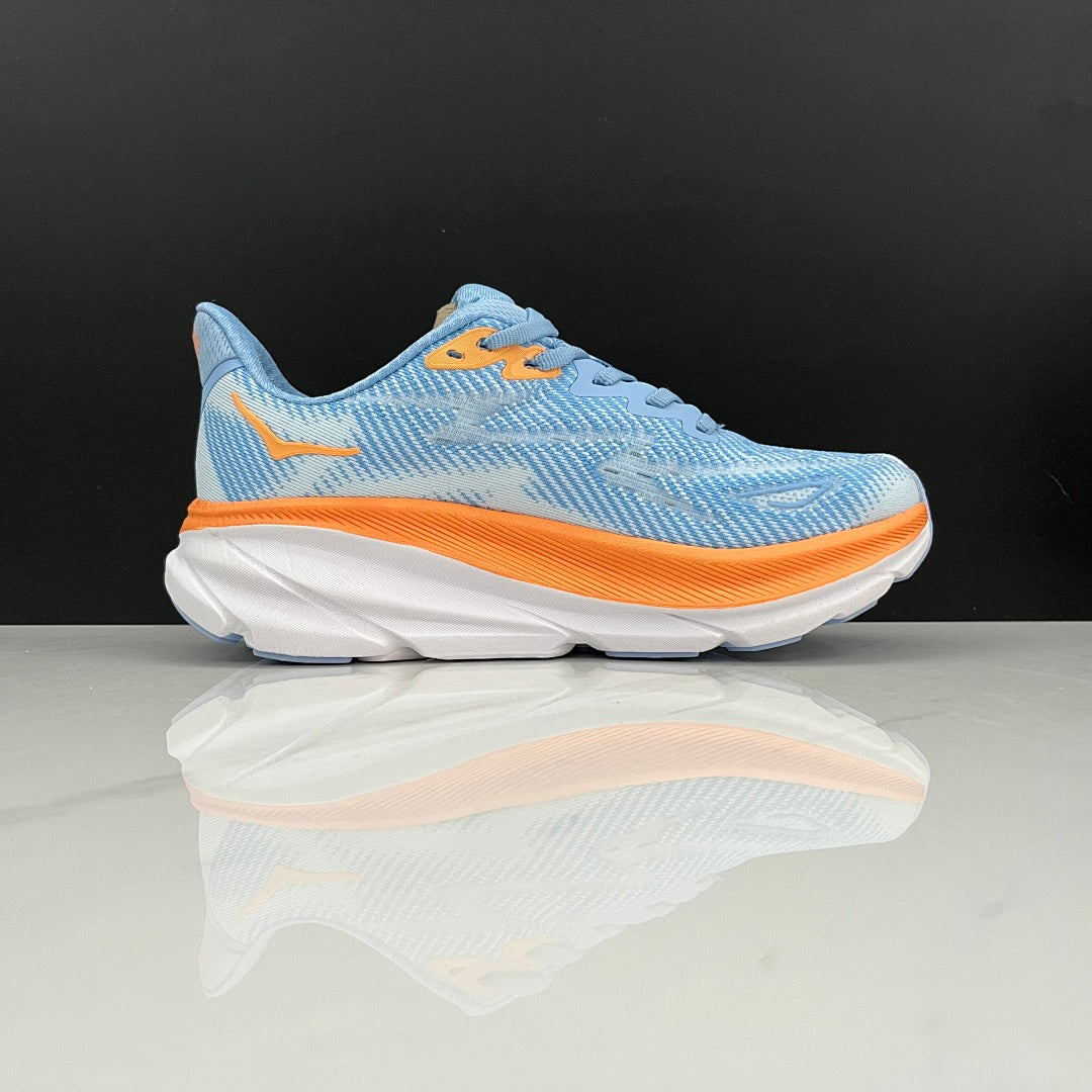 HOKA Clifton 9 Blue and Orange Running Shoes