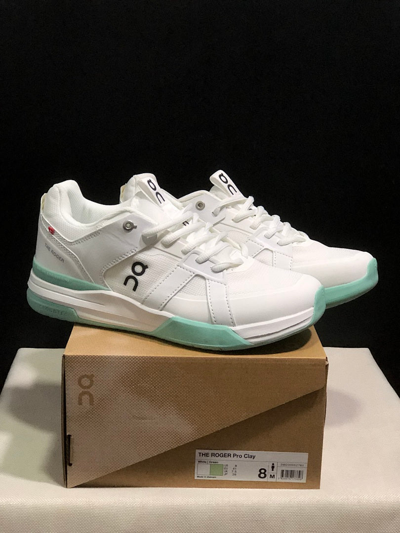 On THE ROGER Clubhouse Pro Tennis Shoes White Mint Green