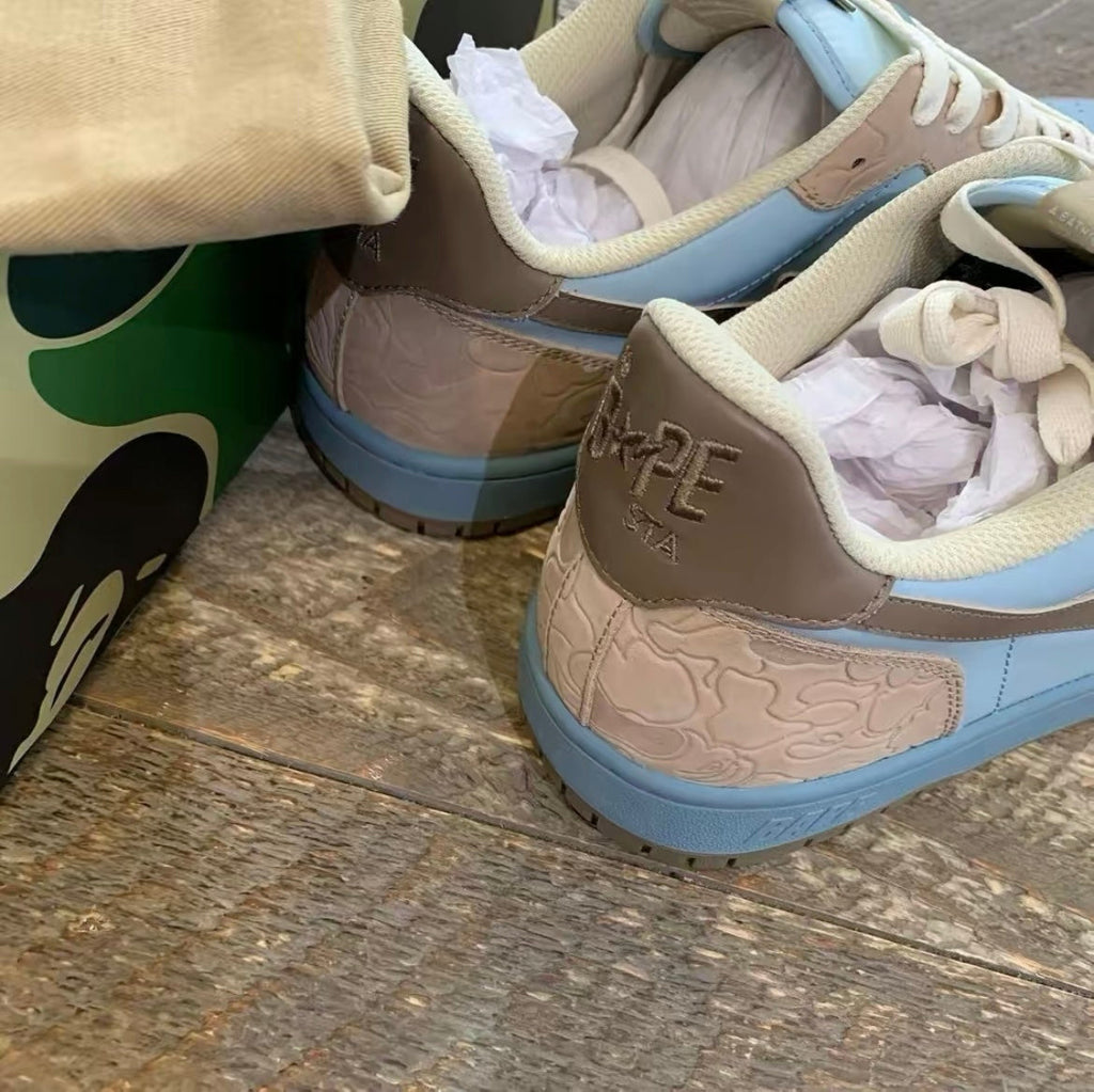 BAPE SK8 STA Sneakers in Light Blue and Beige