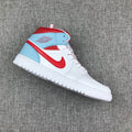 Air Jordan 1 Mid Ice Blue White and Red Sneakers 555112-104