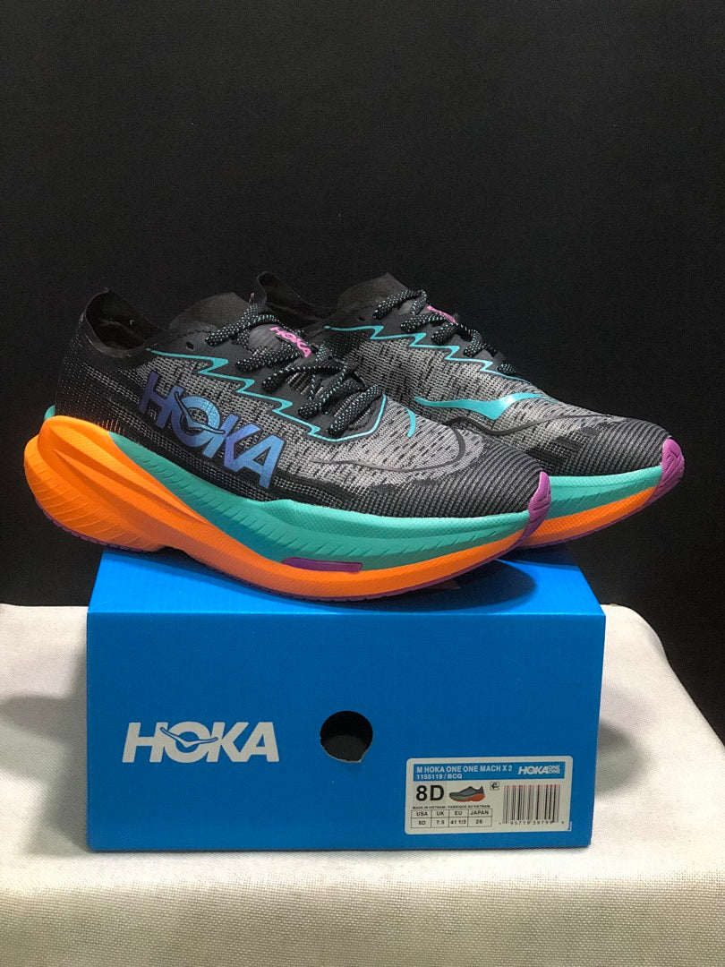 HOKA Mach X 2 Running Shoes, Black and Turquoise