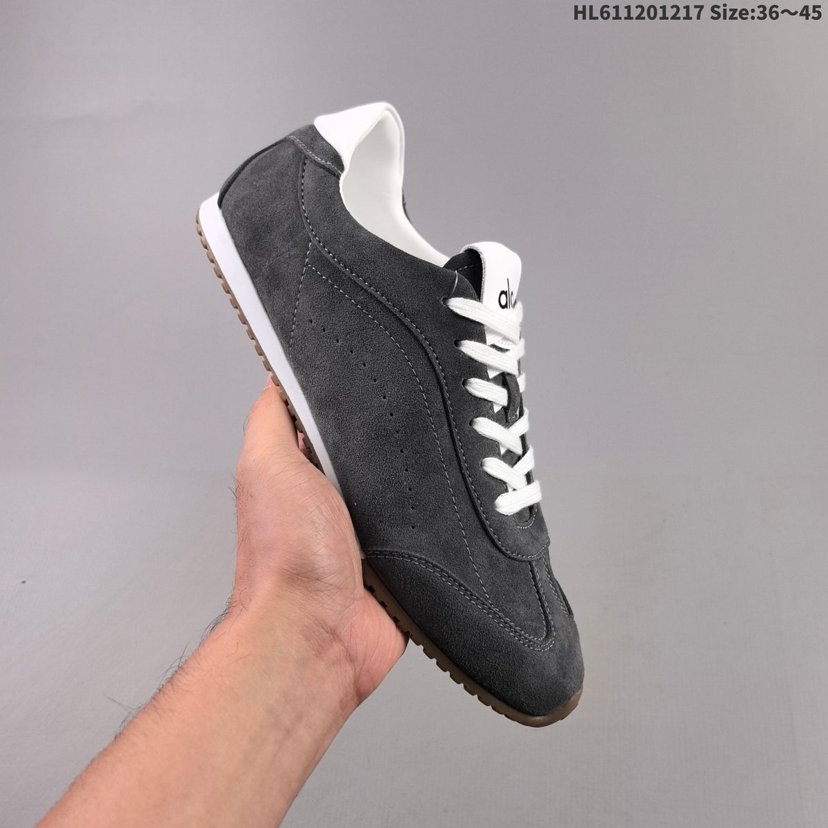 Alo Yoga Sunset Low-Top Suede Sneakers in Charcoal
