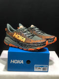 HOKA Speedgoat 6 Trail Running Shoes in Olive and Orange
