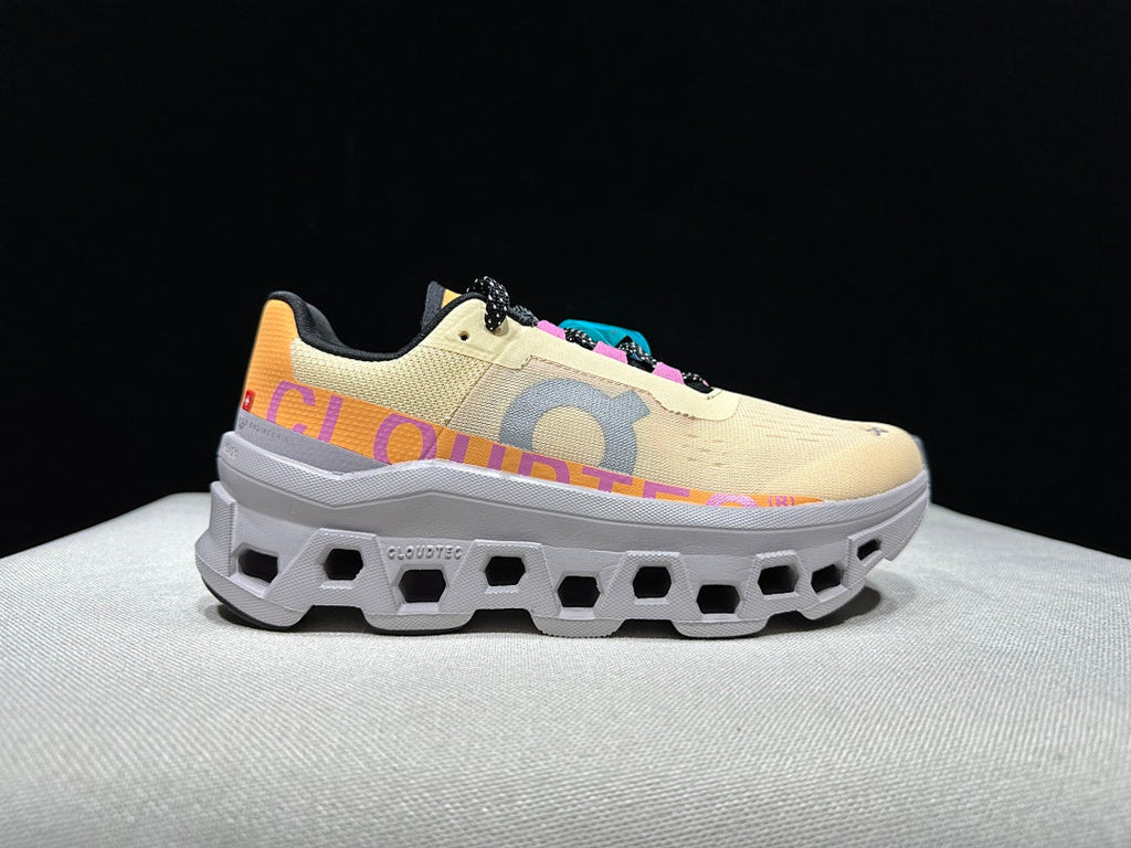 On Cloudmonster Running Shoes, Pale Yellow and Orange