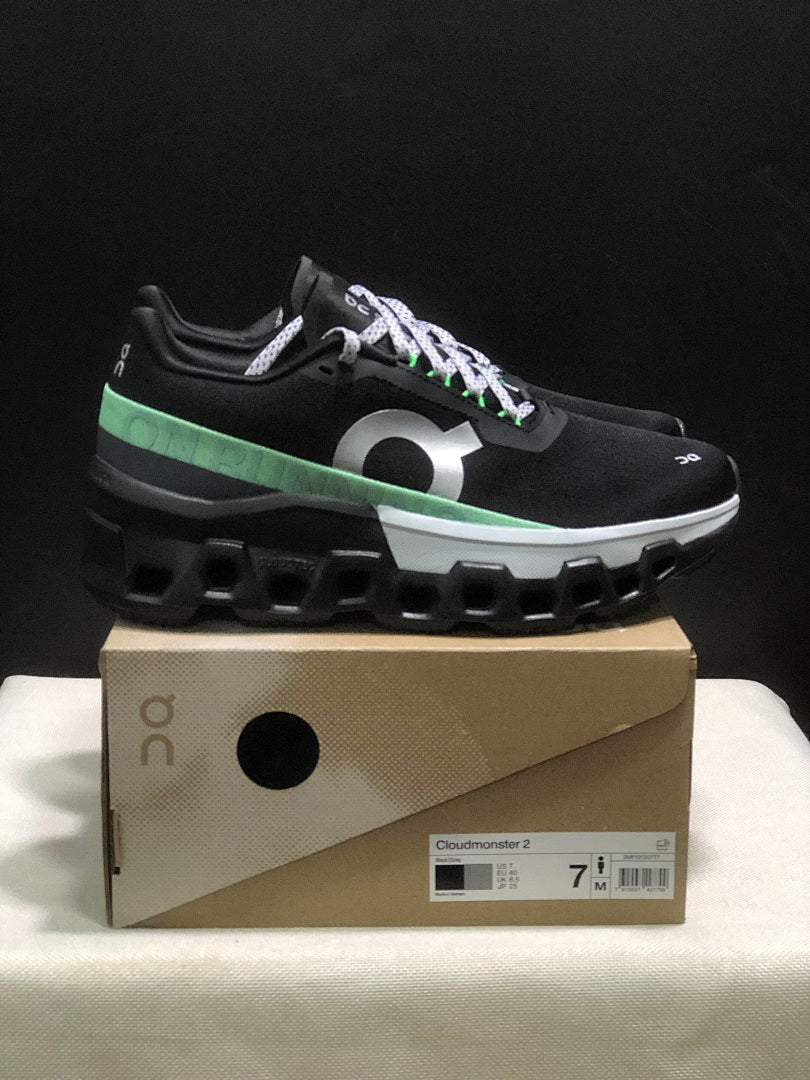On Cloudmonster 2 Black Green Running Sneakers