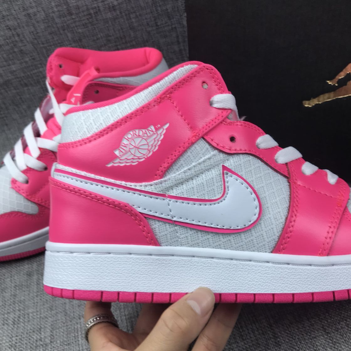 Air Jordan 1 Mid White Pink Sneakers 555112-611