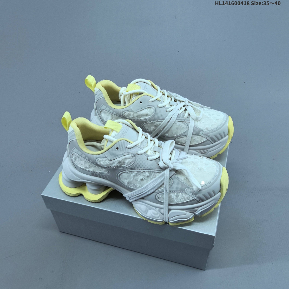 Chunky Platform Sneakers in Silver and White with Mesh Panels