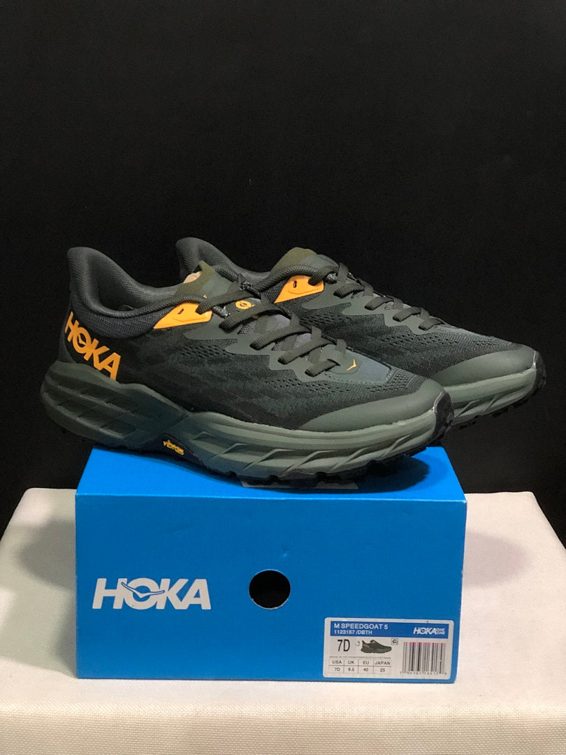 HOKA Speedgoat 5 Trail Running Shoes, Black and Olive