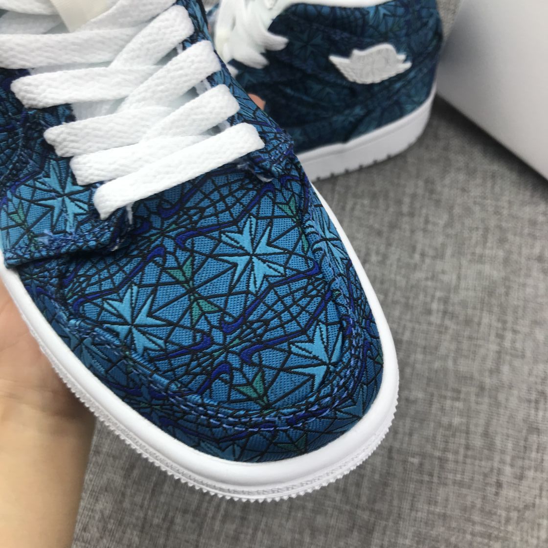 Air Jordan 1 Mid Blue Pattern Women's Sneakers AH7389-300