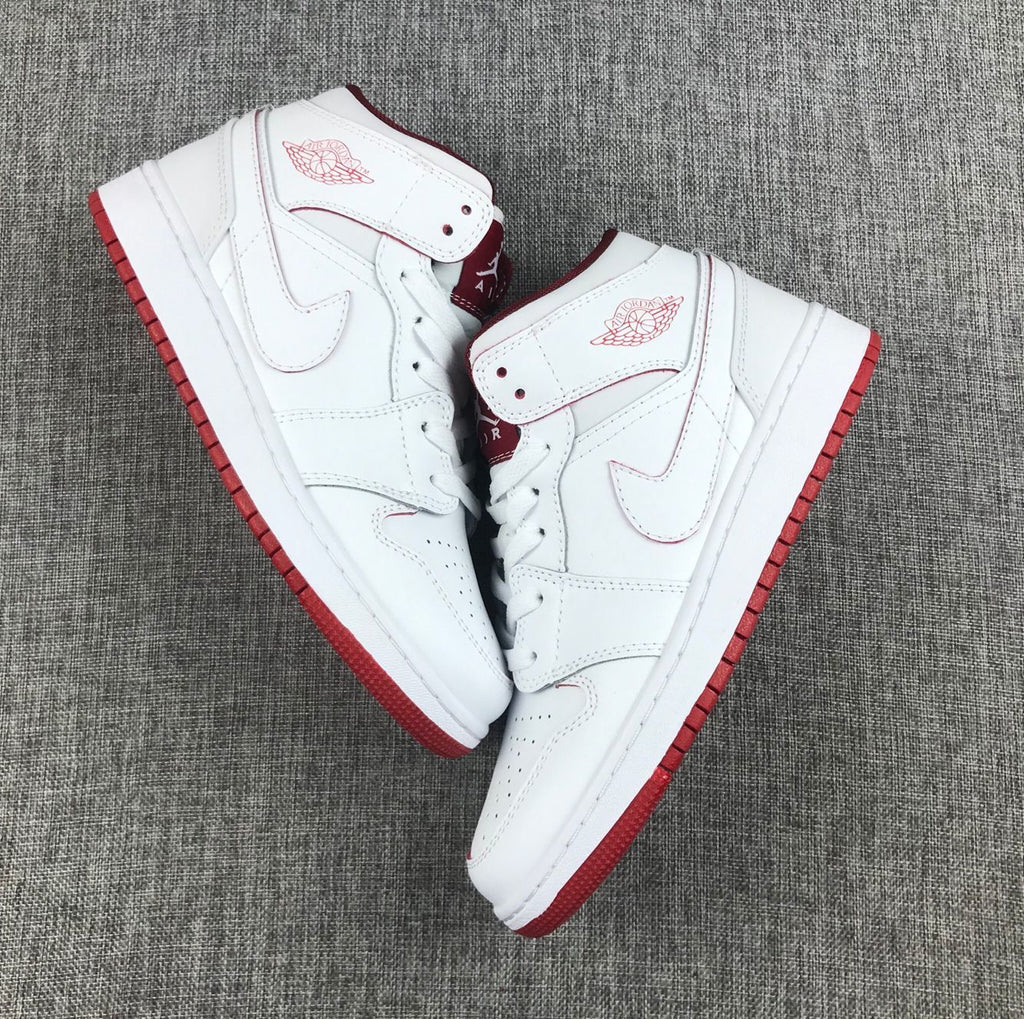 Air Jordan 1 Mid White and Red Sneakers 554725-103