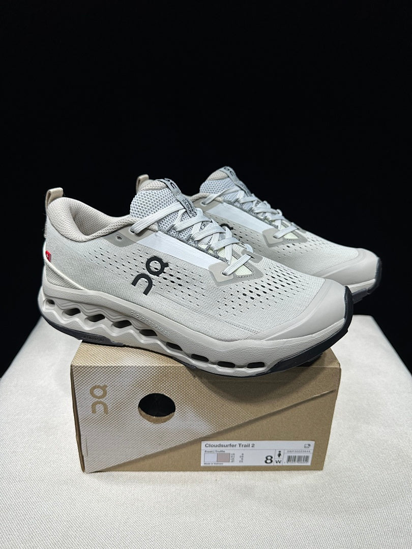 On Cloudsurfer Trail 2 Shoes in Gray and White
