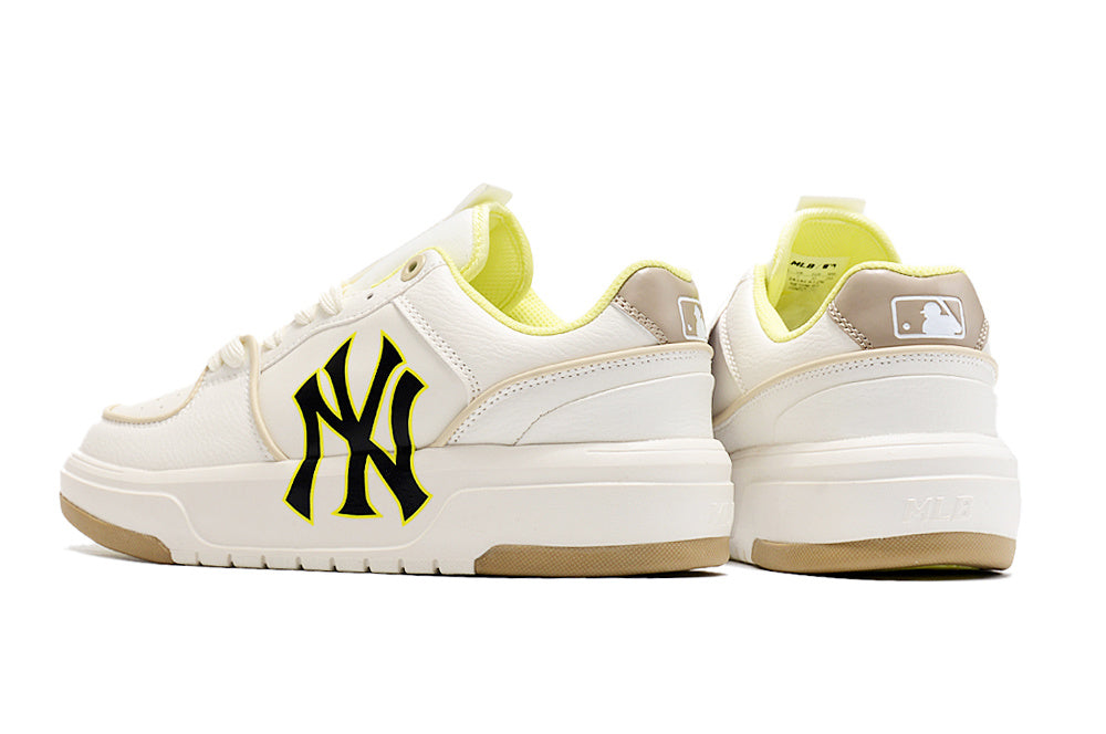 MLB Chunky Low-Top Sneakers in White and Neon Yellow
