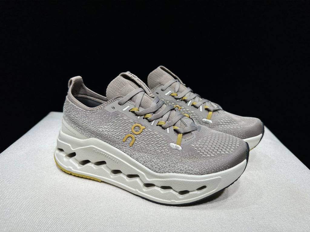 On Cloudsurfer Max Gray Beige Running Sneakers