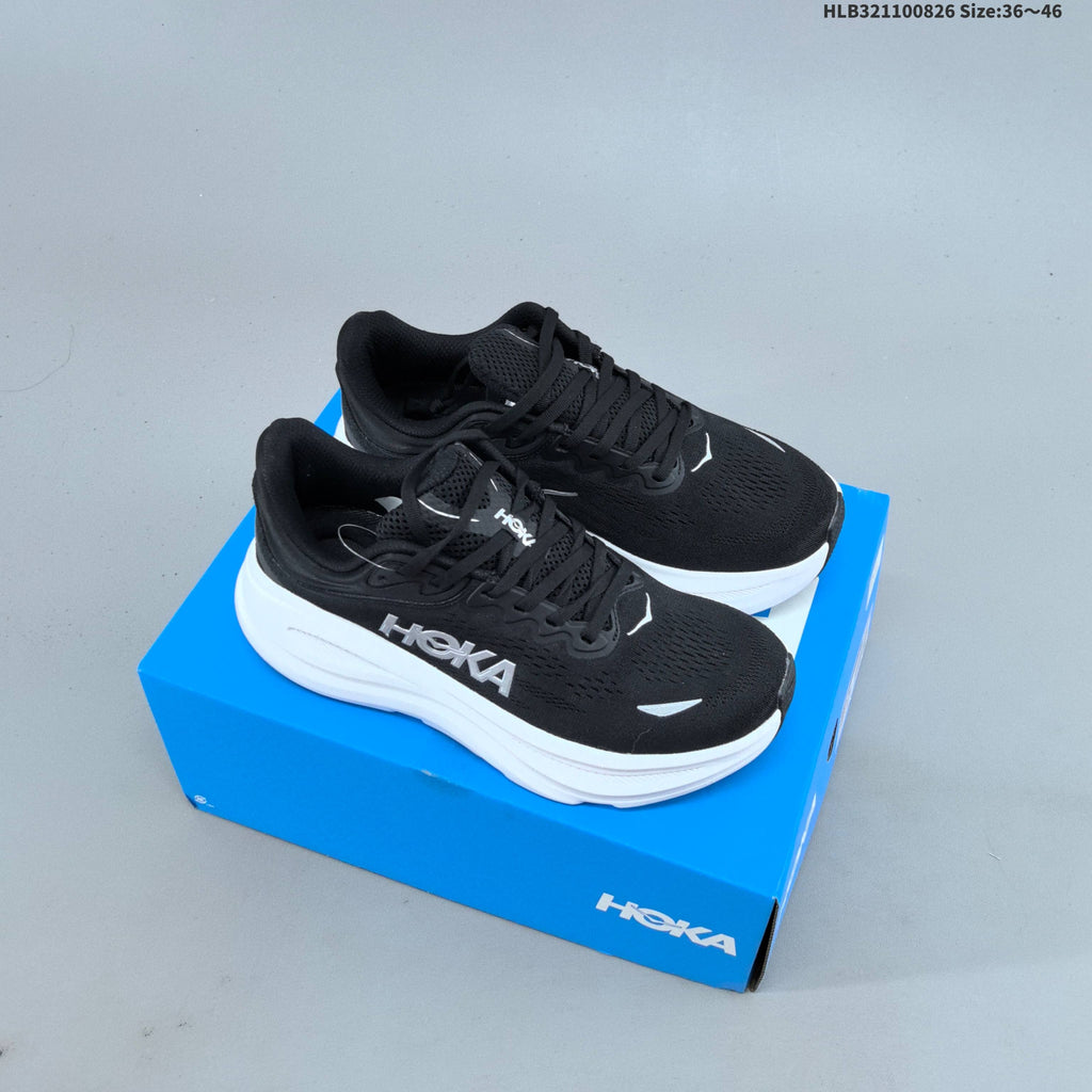 HOKA Bondi 9 Black and White Running Shoes