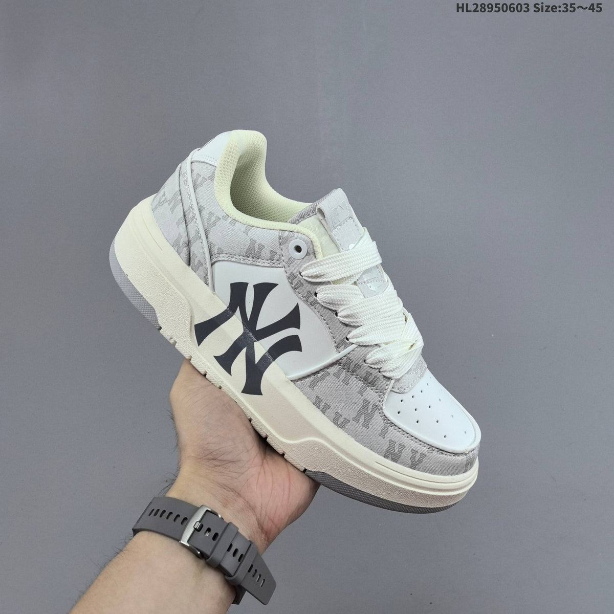 MLB New York Yankees Platform Sneakers, White and Gray