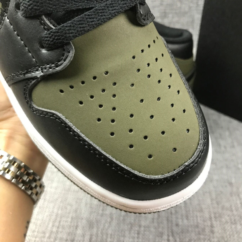 Jordan 1 Mid Sneakers in Black and Olive Green