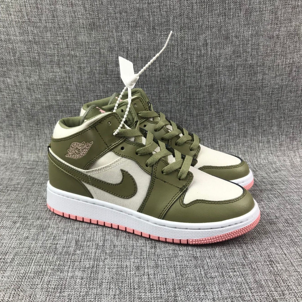 Air Jordan 1 High Sneakers Olive Green White Pink