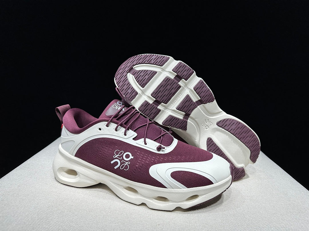 On x LOEWE Cloudventure 3.0 Sneakers, White and Wine Red