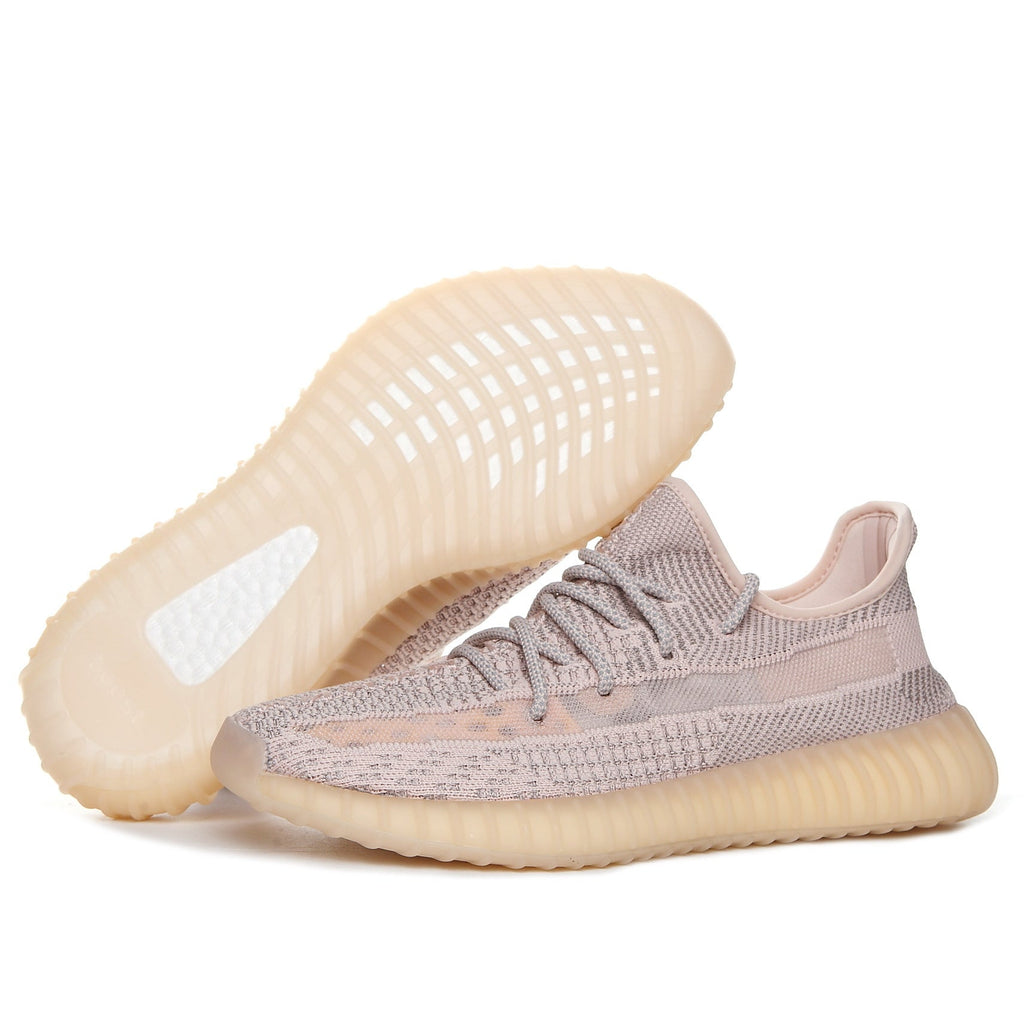 Yeezy 350 V2 Knit Sneakers in Light Gray and Tan
