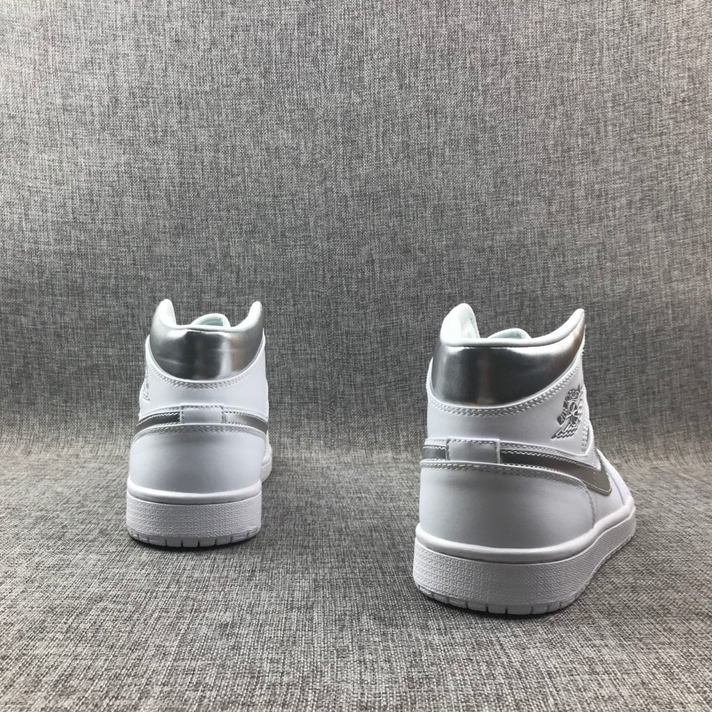 Air Jordan 1 Mid White Silver Sneakers 554724-105