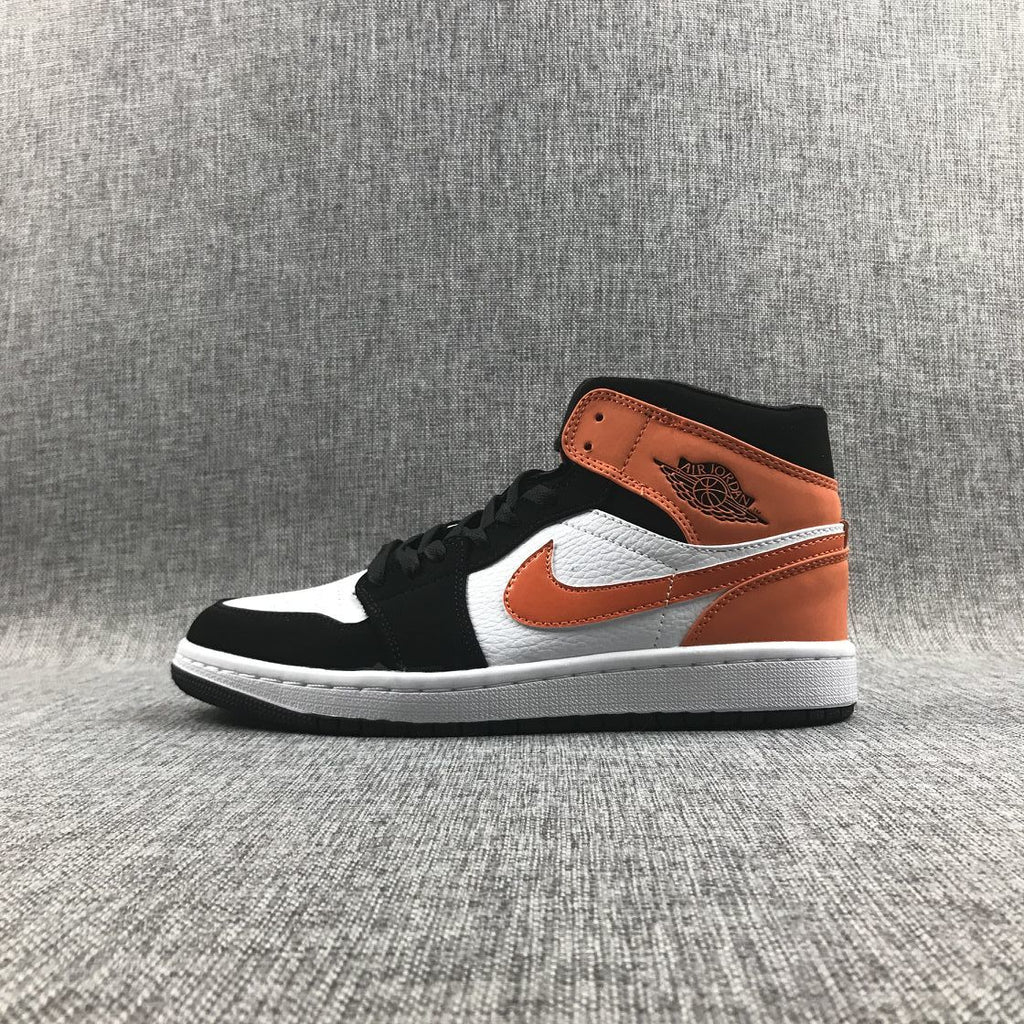 Air Jordan 1 Mid Black White Orange Sneakers 554724-058