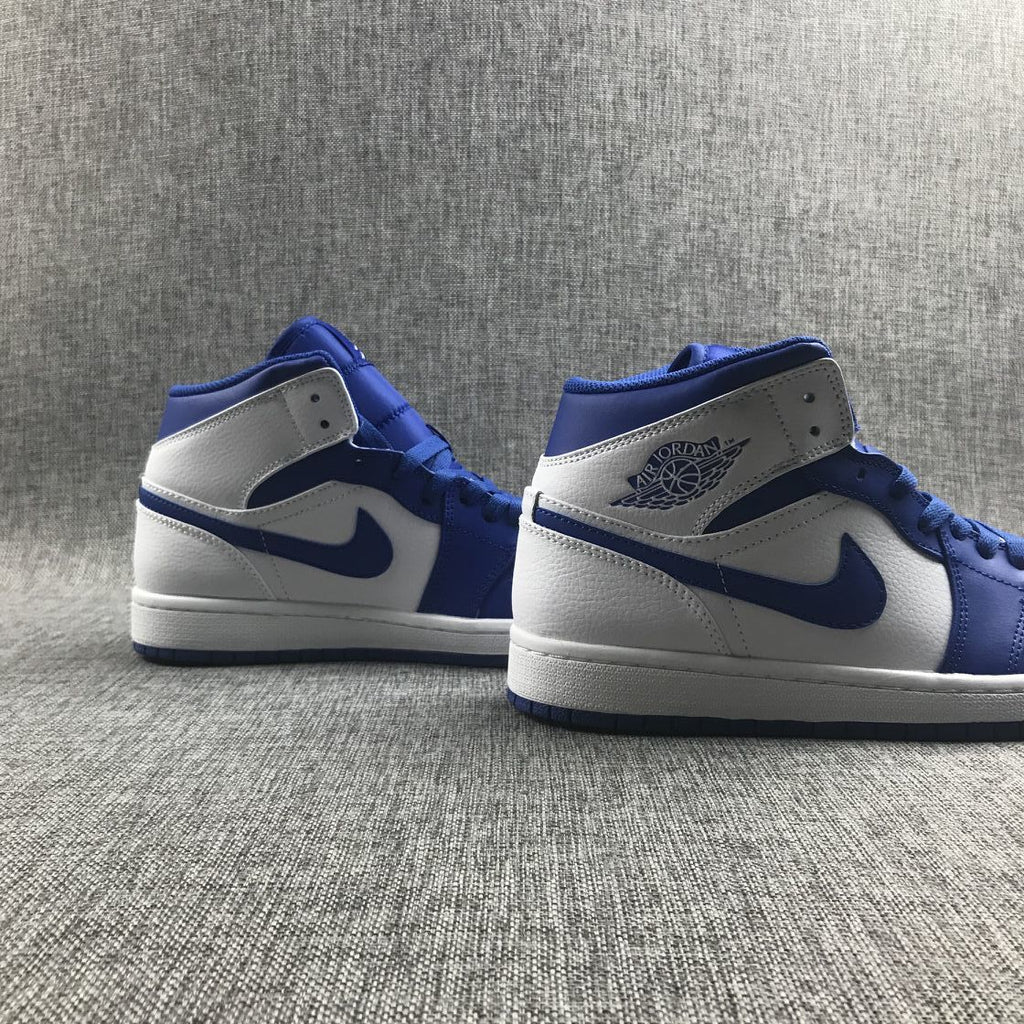 Jordan 1 Mid Hyper Royal Sneakers, White and Blue, 554724-114