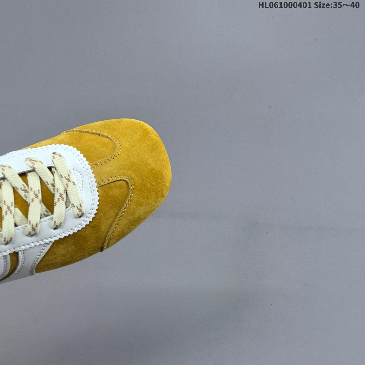 GG Women's Yellow and White Suede-Style Lace-Up Sneakers