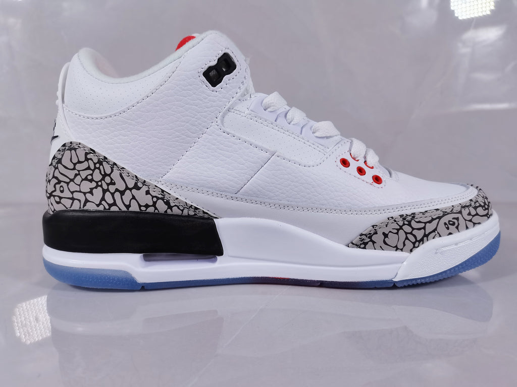Air Jordan 3 Retro White Red Sneakers with Elephant Print