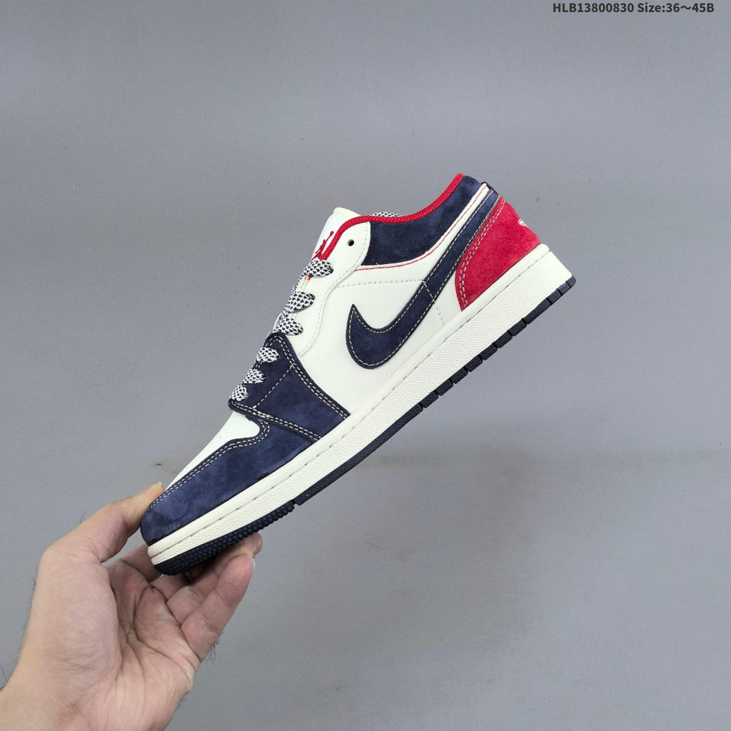 Nike Air Jordan 1 Low Sneakers in White, Navy and Red