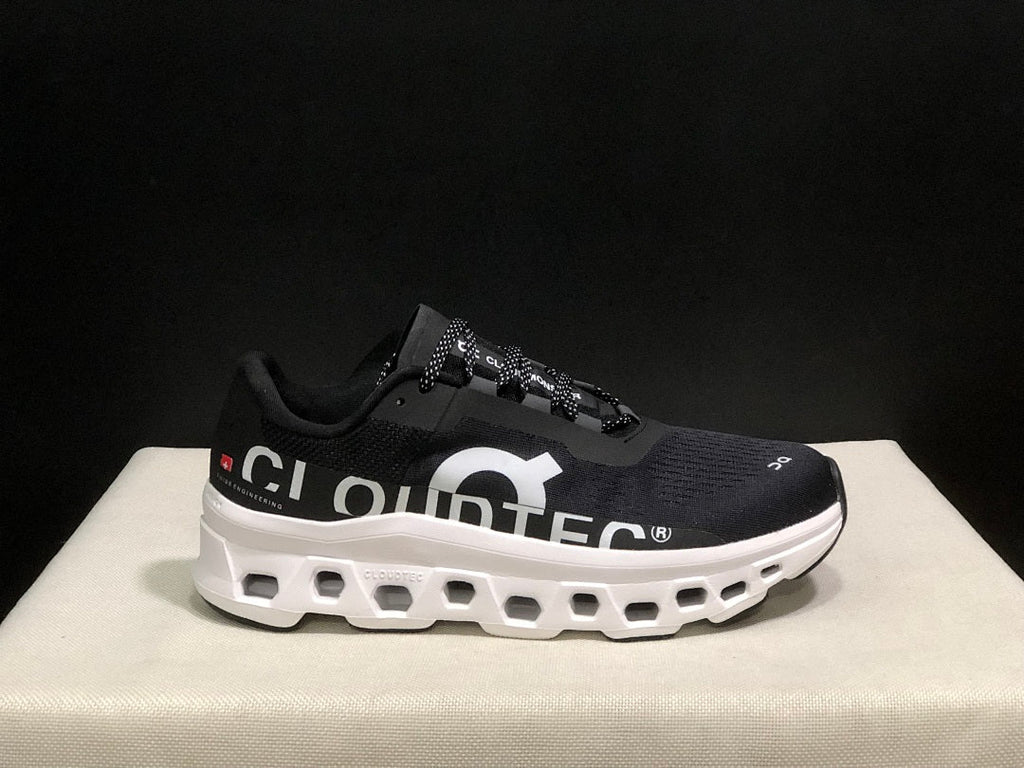 On Cloudmonster Black and White Running Sneakers