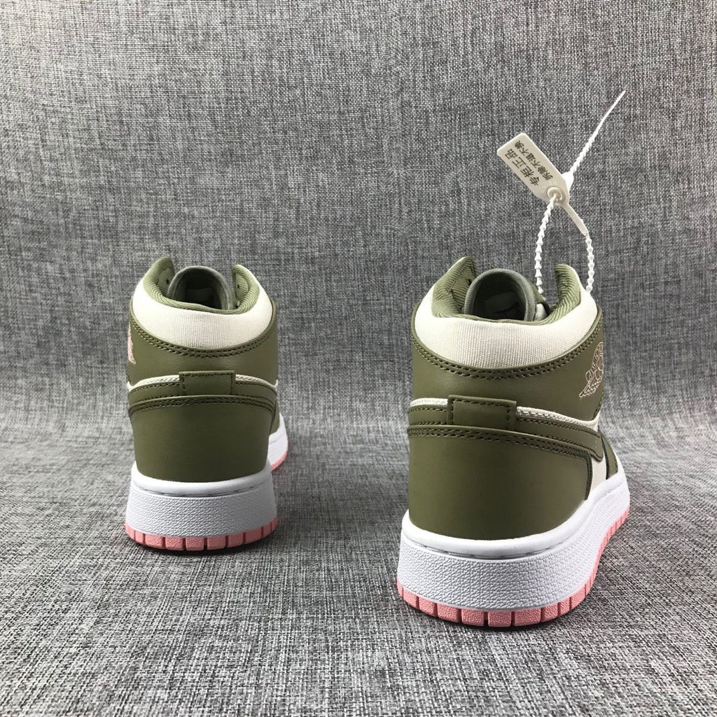 Air Jordan 1 High Sneakers Olive Green White Pink