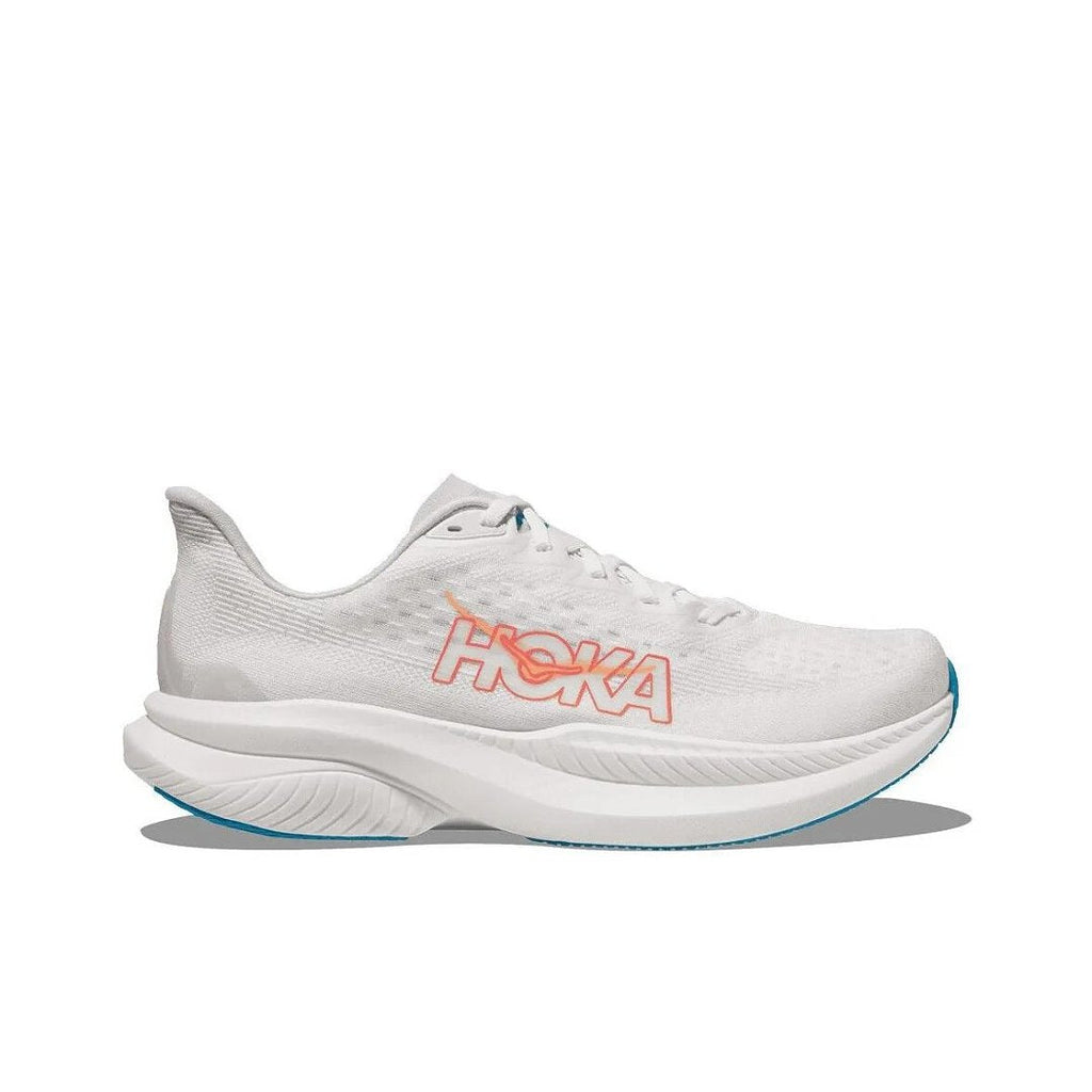 HOKA Mach 6 Running Shoes, White with Coral and Blue
