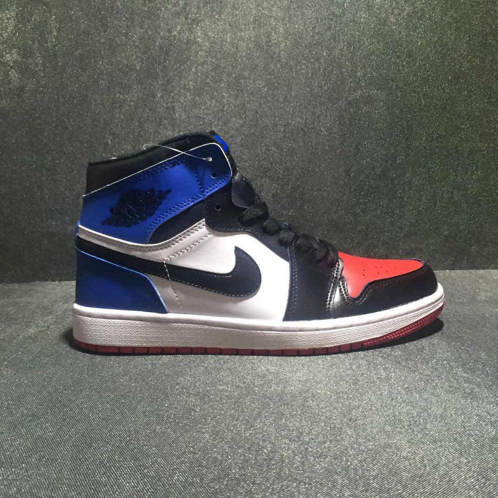 Jordan 1 High Three-Color Sneaker in Black, Blue and Red