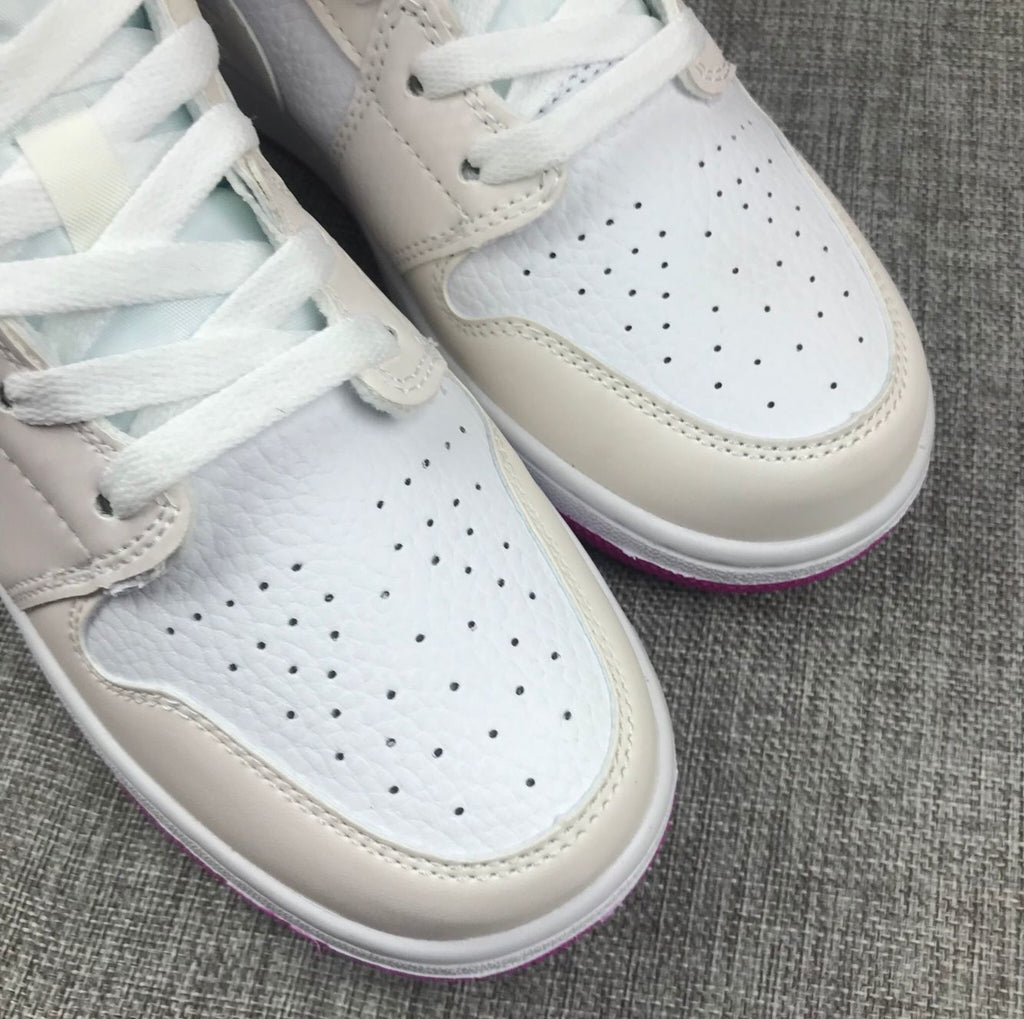 Jordan 1 Mid Grey White Fuchsia High-Top Sneakers